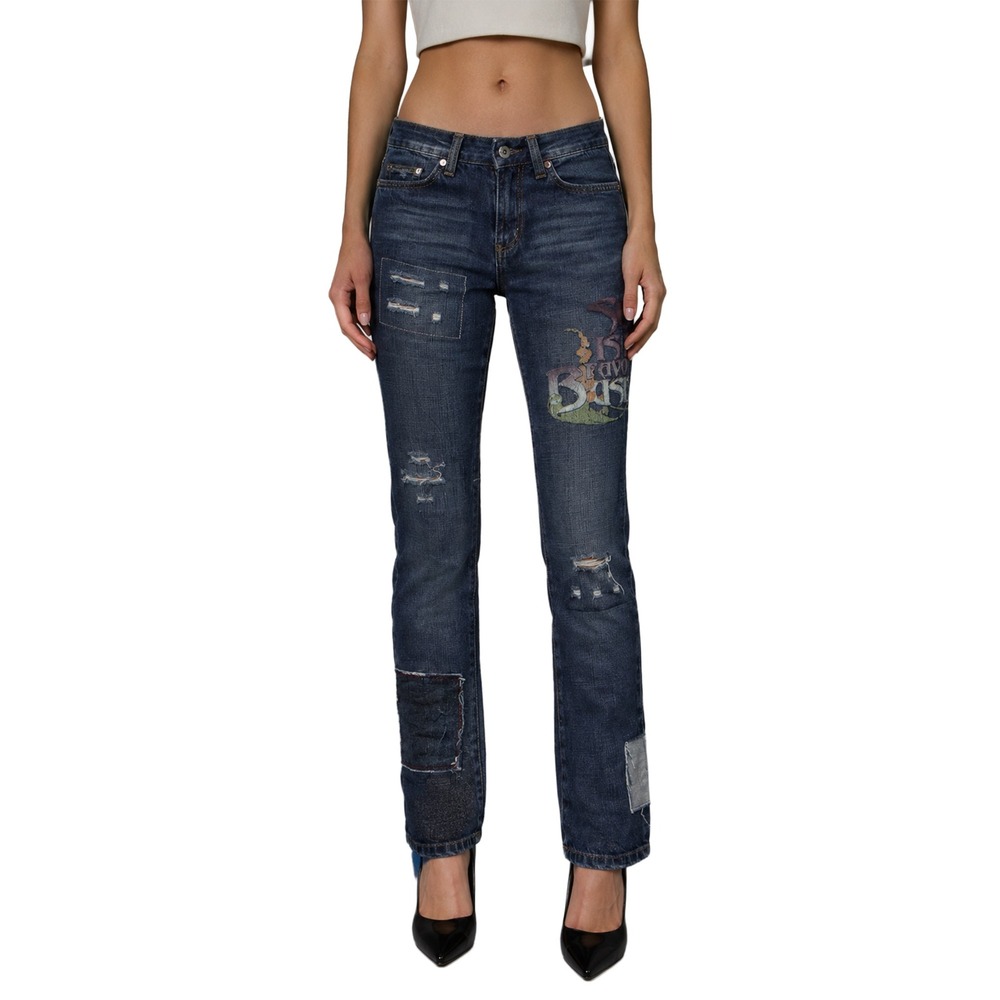 D&G Dolce & Gabbana Distressed Patchwork Graphic Jeans Size 27 / IT 41